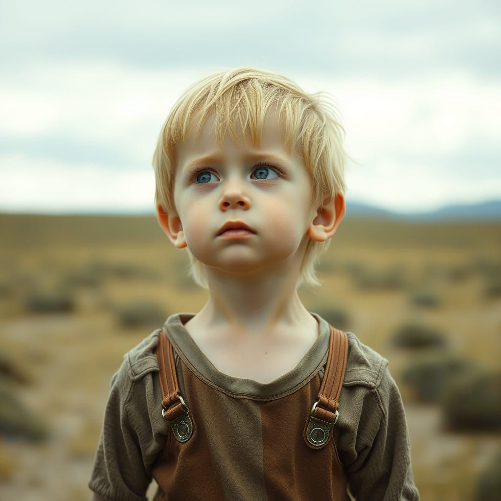 Child with Bewildered Expression in Gritty Realism Style
