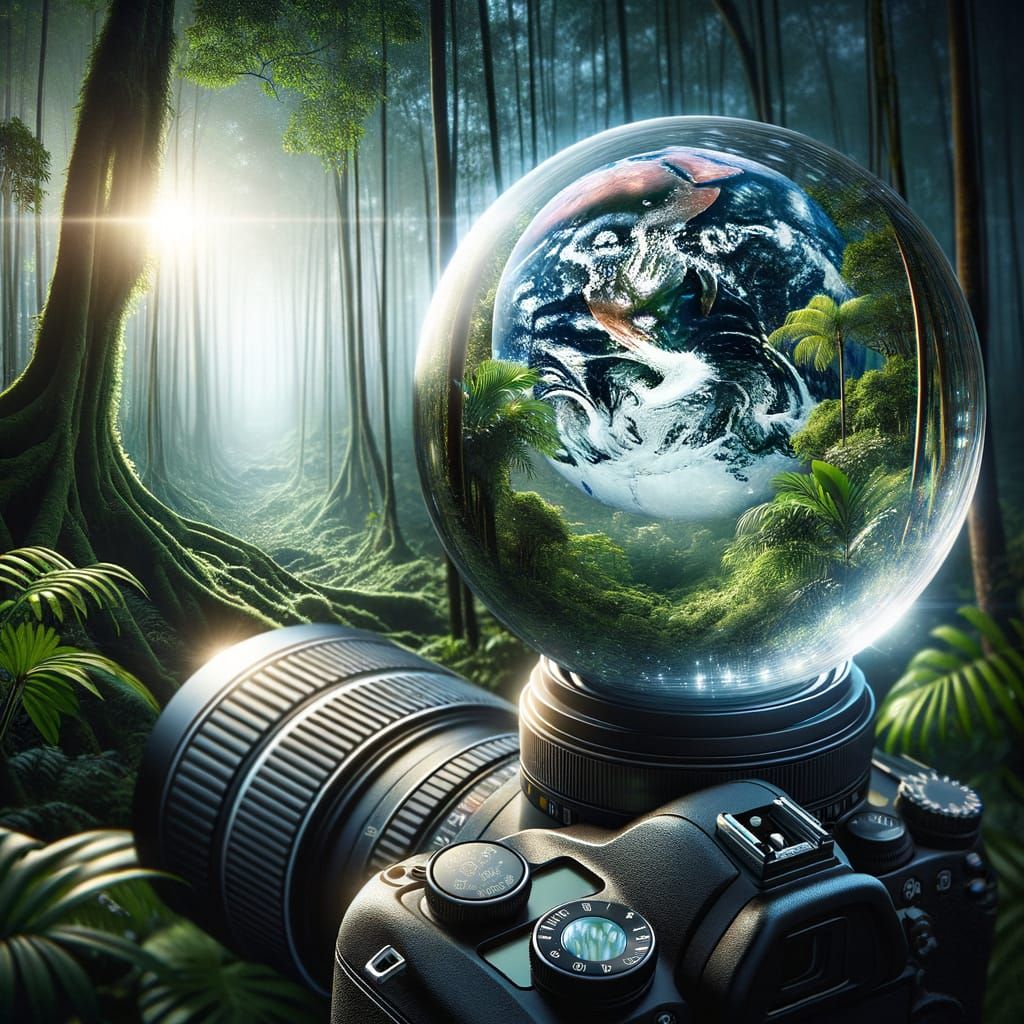 Earth in Crystal Ball, Rainforest Background Photo