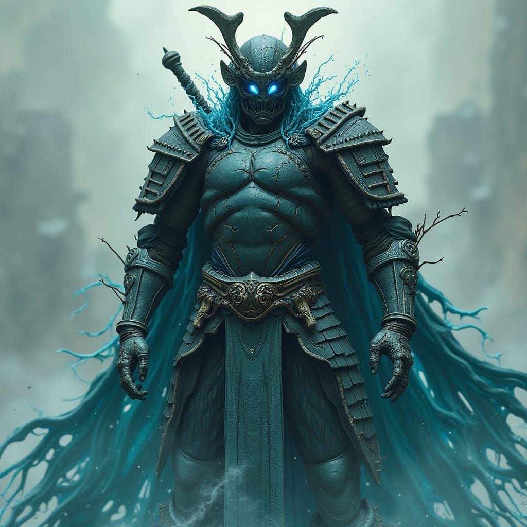 Aquatic Samurai Stand in Yoshitaka Amano Style