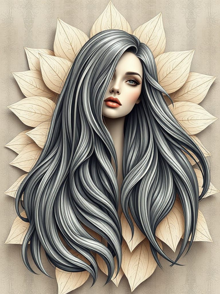 Elegant Rusalka in High Relief Oil Painting