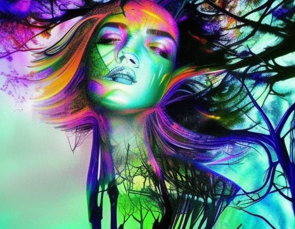 Sunset Forest Witches with Rainbow Swirls