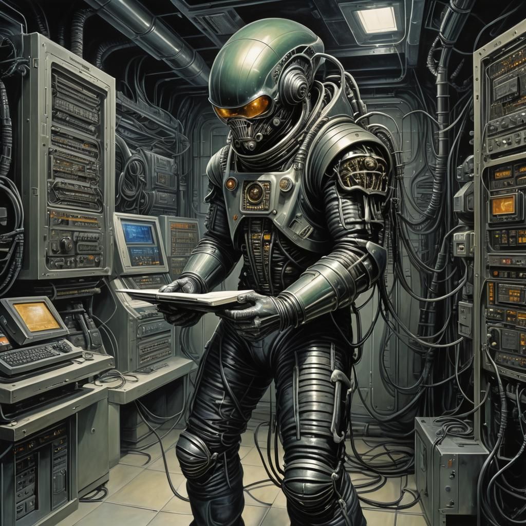 Mad Scientist Destroying Tech in Retro Sci-Fi Style