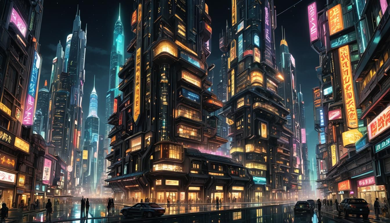 Cyberpunk Crystal City at Night in 8k