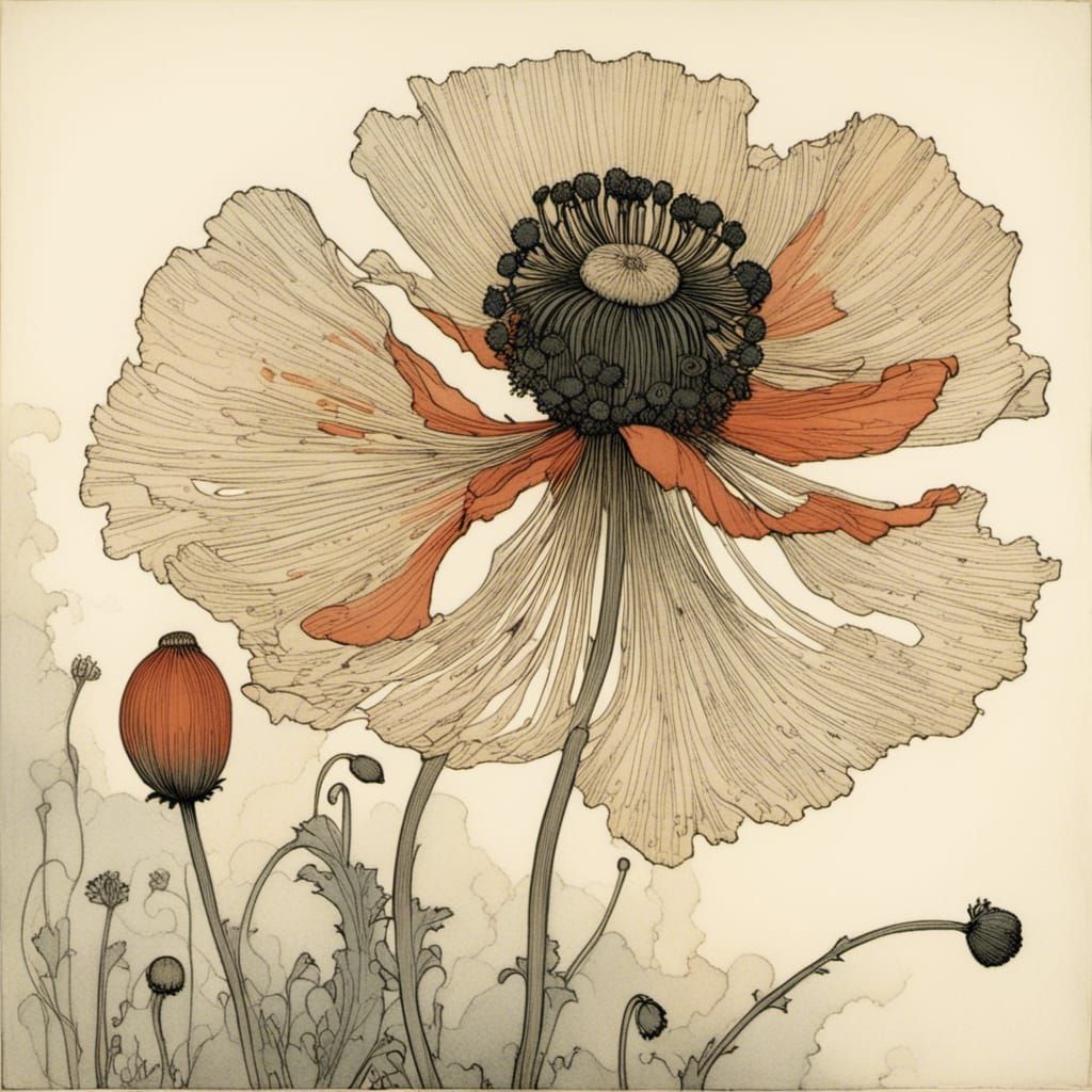 Enchanted Poppy Blossom in Fantasy Illustration Style