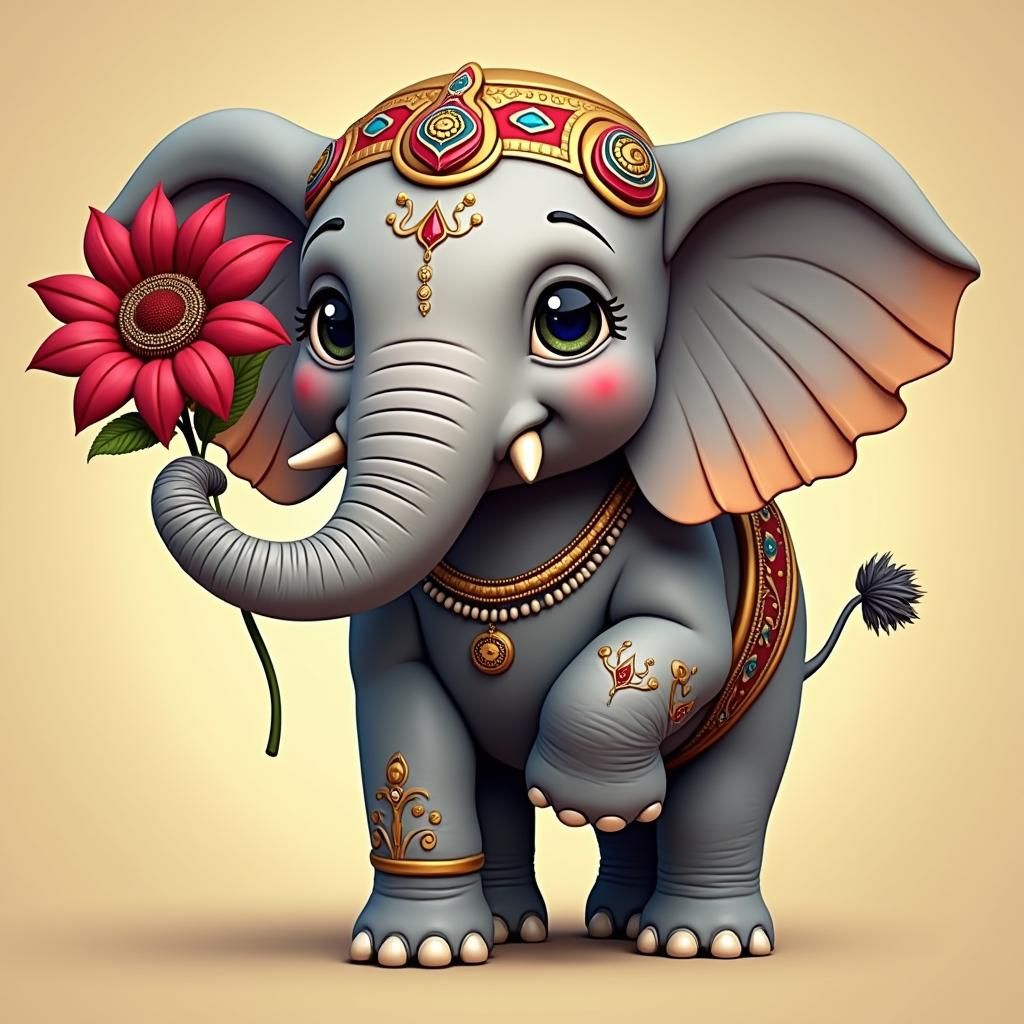 Cute Baby Indian Elephant in 3D Digital Art