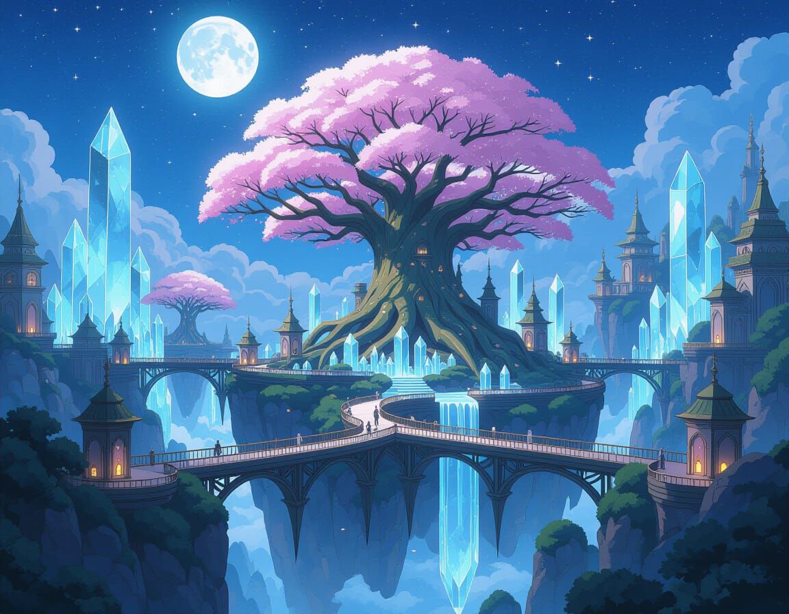 Ethereal Elven City Under the Moon Tree
