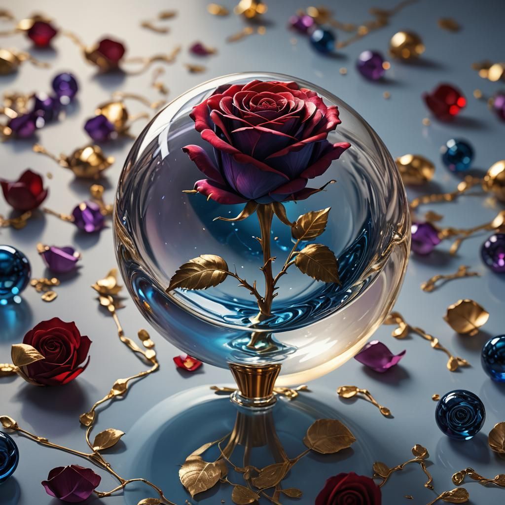 Red Glass Rose in Floating Orb: Concept Art