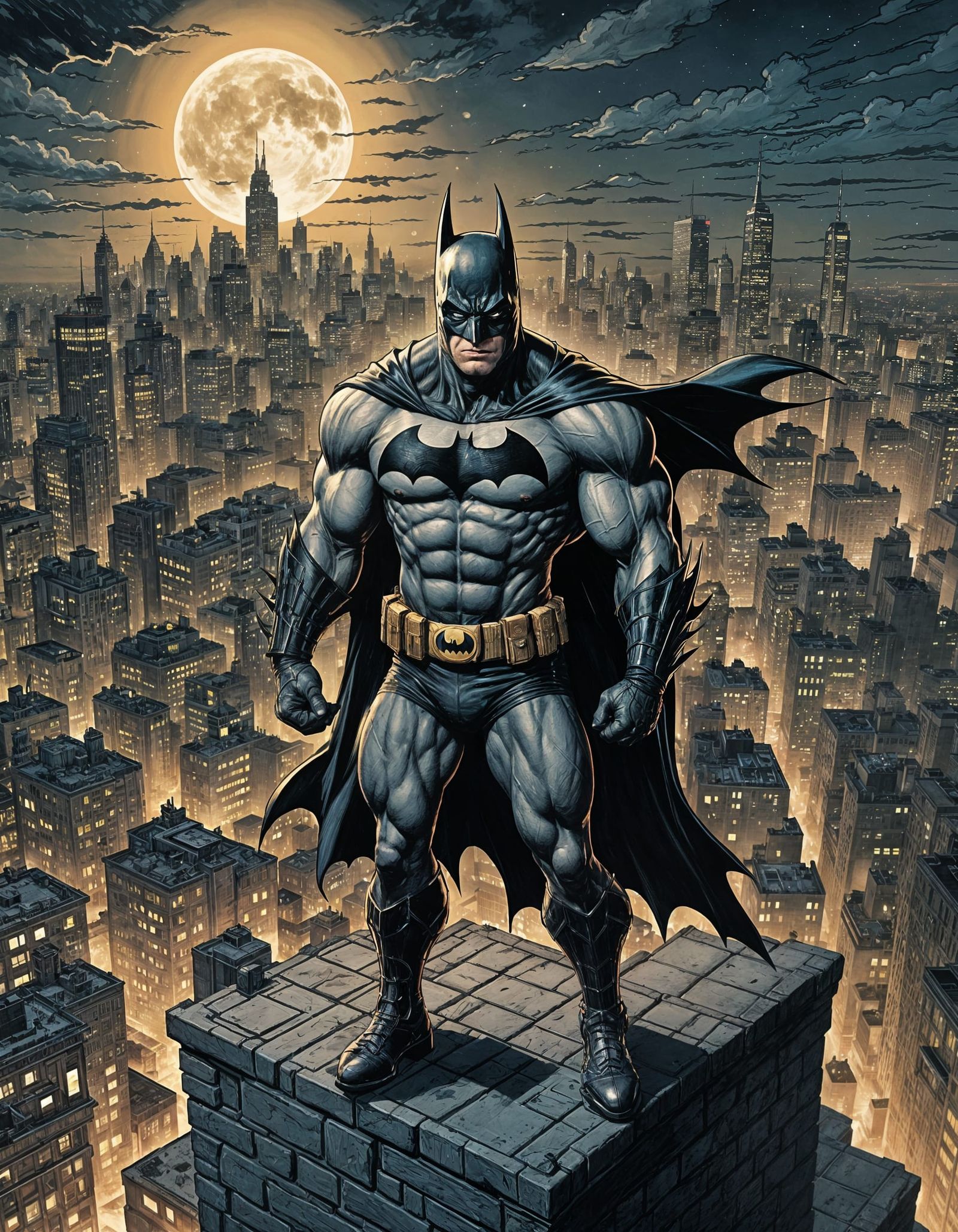 Batman Guards Gotham in Classic Comic Style