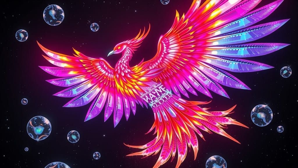 Cosmic Phoenix in Flight, Cyberpunk-Cosmic Fusion