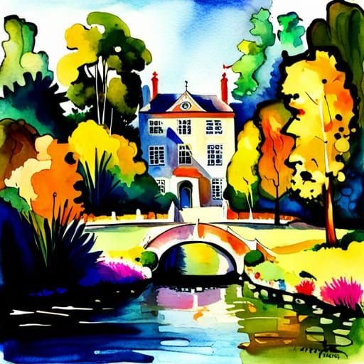 Mystical English Garden in Watercolor Style
