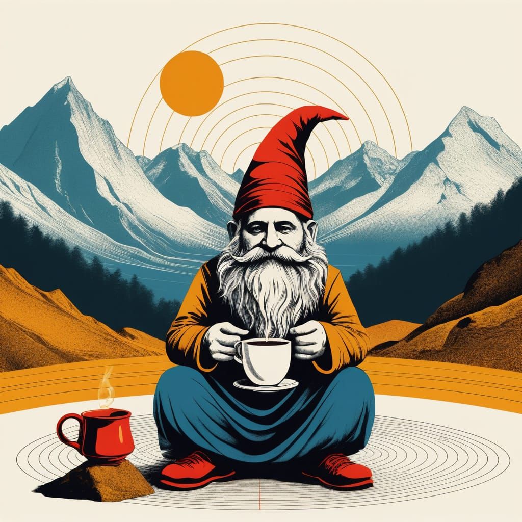 Gnome Enjoying Tea as Digital Art