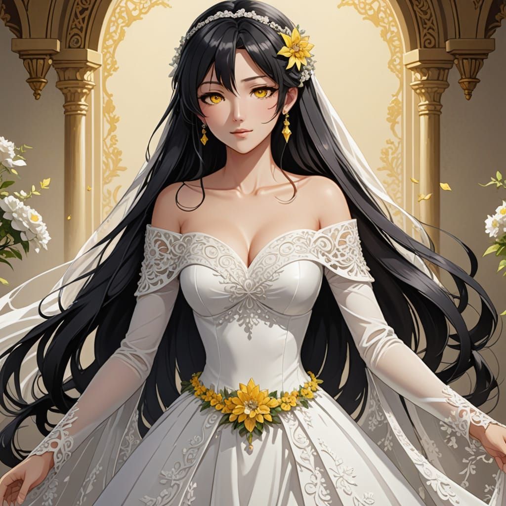 Anime Character in White Wedding Dress