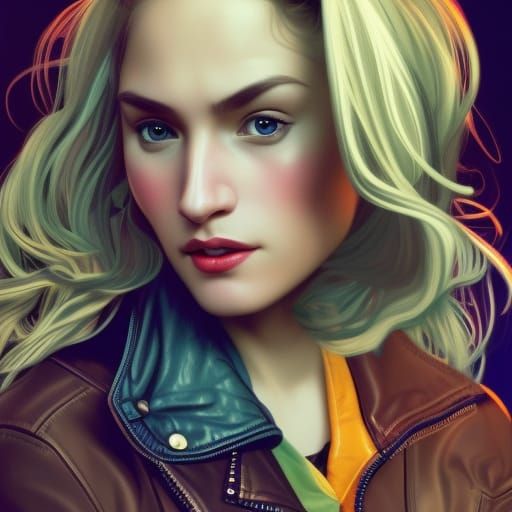 Sassy Blonde Girl Portrait in Art Nouveau Style