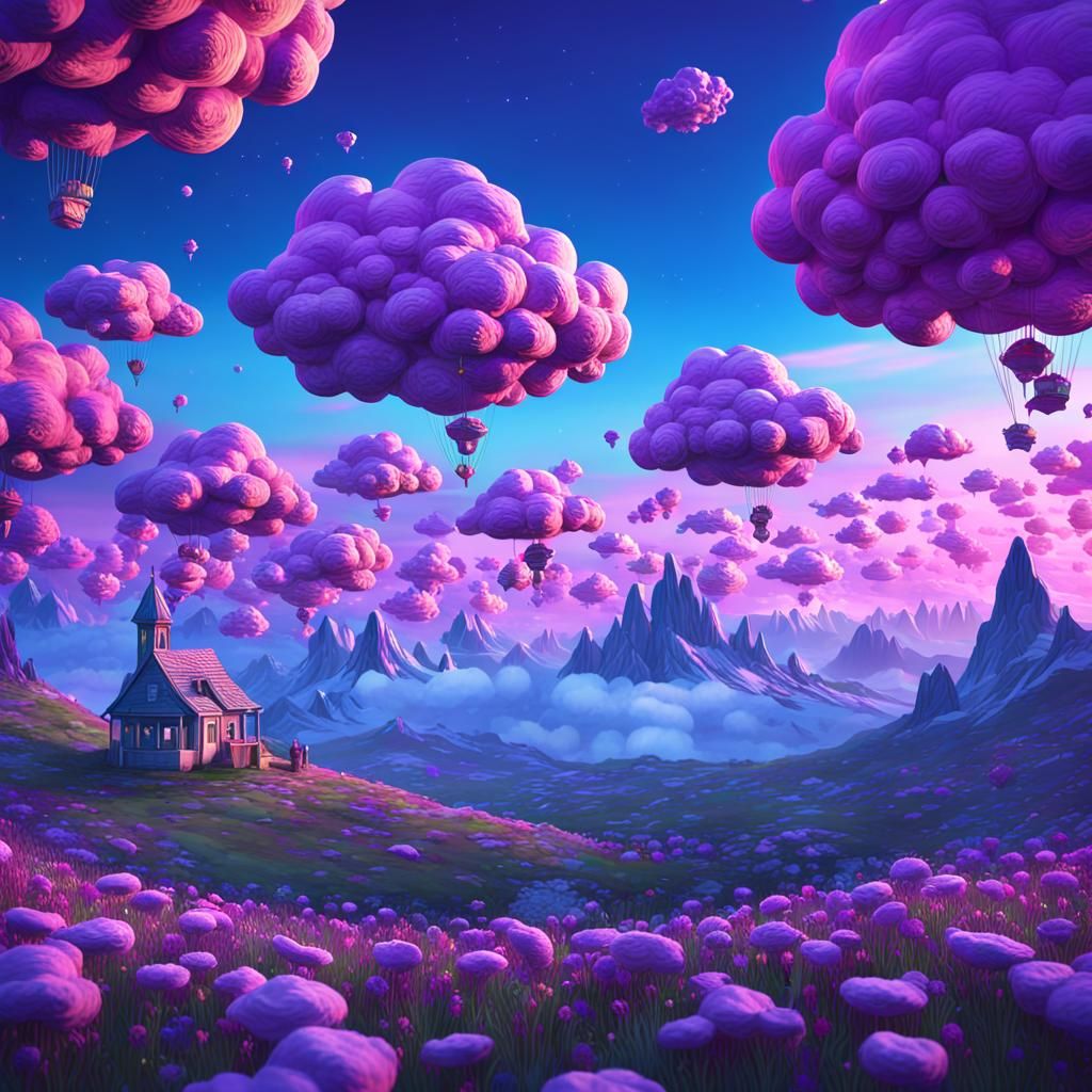 Fantastical Paper Flower Field in Matte Painting Style