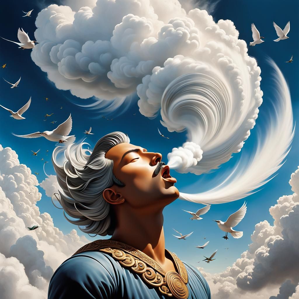 Cloud Man Blowing Wind Across the Earth