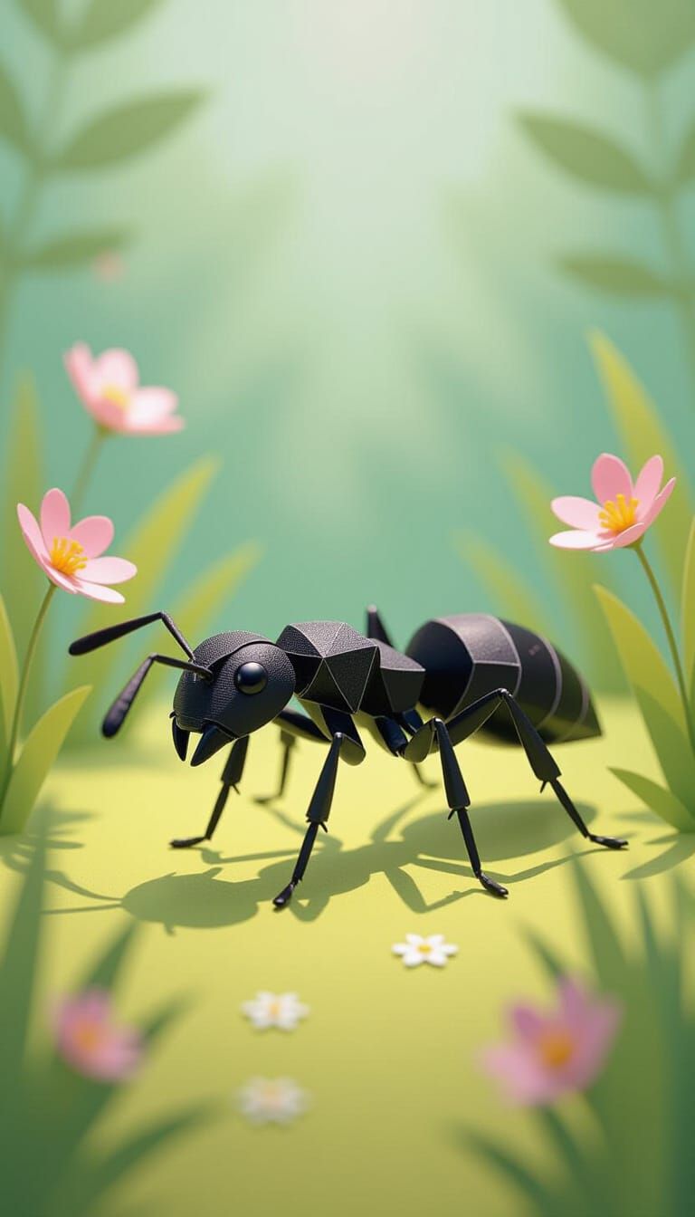 Paper Ant in Pop-Up Garden, Digital Art