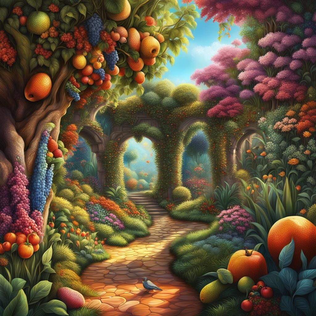 Vibrant Garden of Eden: Hyperrealistic Digital Painting