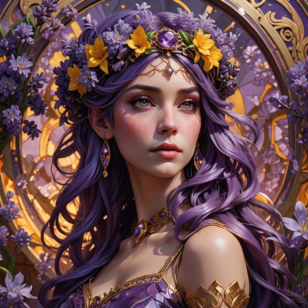 Purple Haired Woman with Amethyst Headband