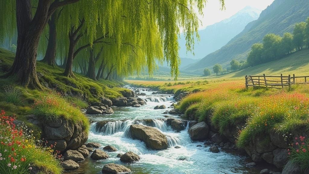 Waterfall Landscape in the Style of Albert Bierstadt