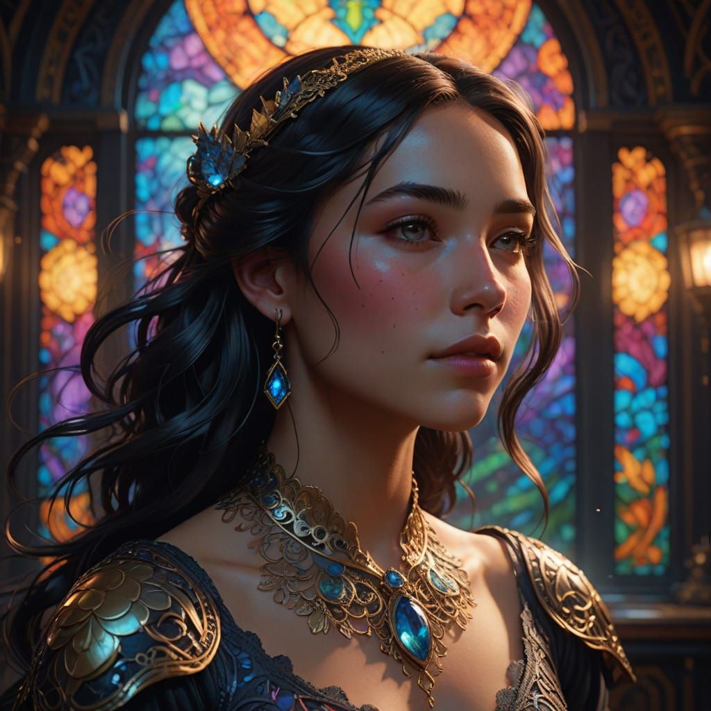 Regal, Ethereal Woman in Art Nouveau Style Portrait