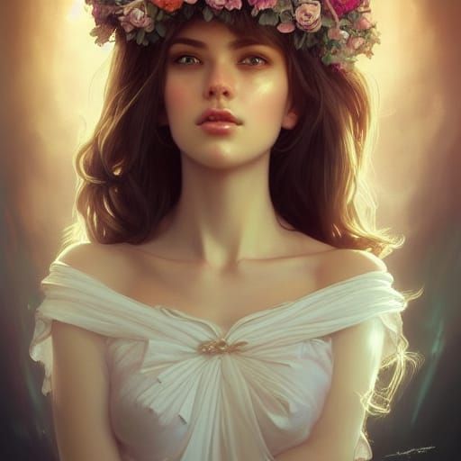 Fantasy Girl Portrait with Flower Crown