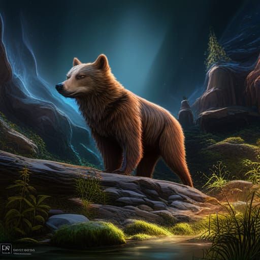 Wolf and Bear Hybrid in Detailed Matte Painting
