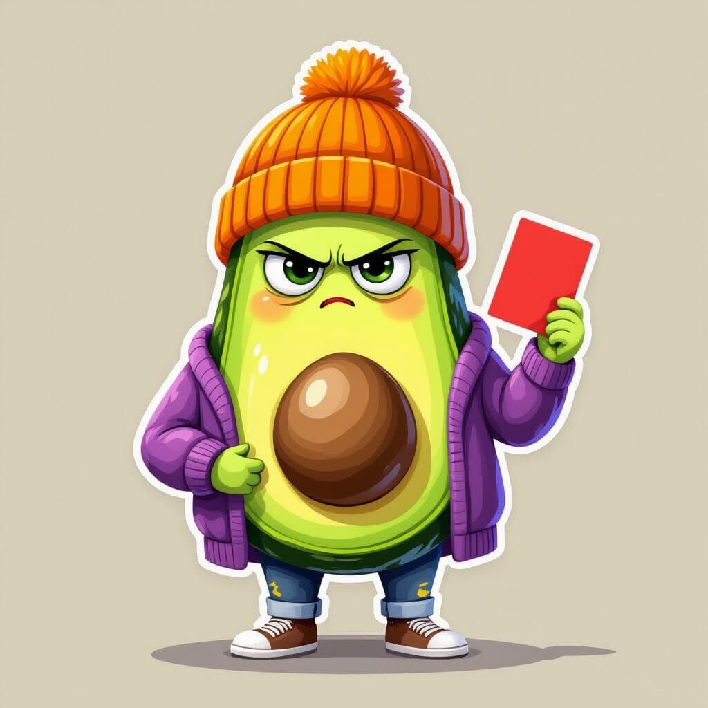 Avocado Character Wearing Knitwear with Grim Expression