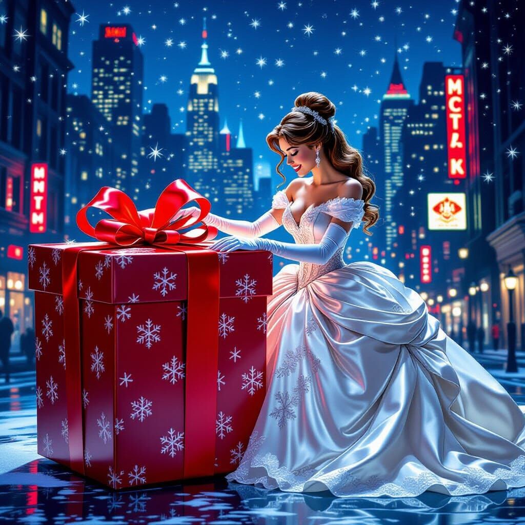 Belle in Christmas Dress, Comic Book Style