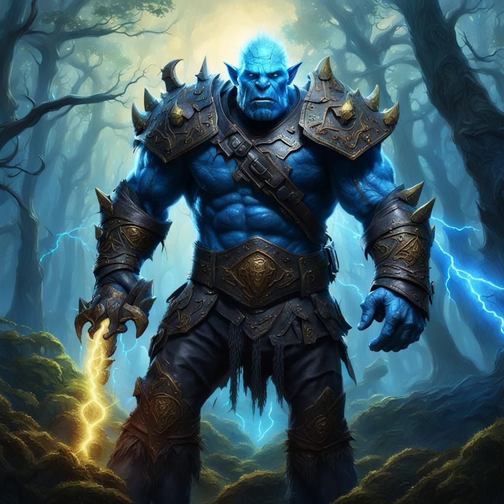 Orc Gunslinger in Mystical Forest, Fantasy Art