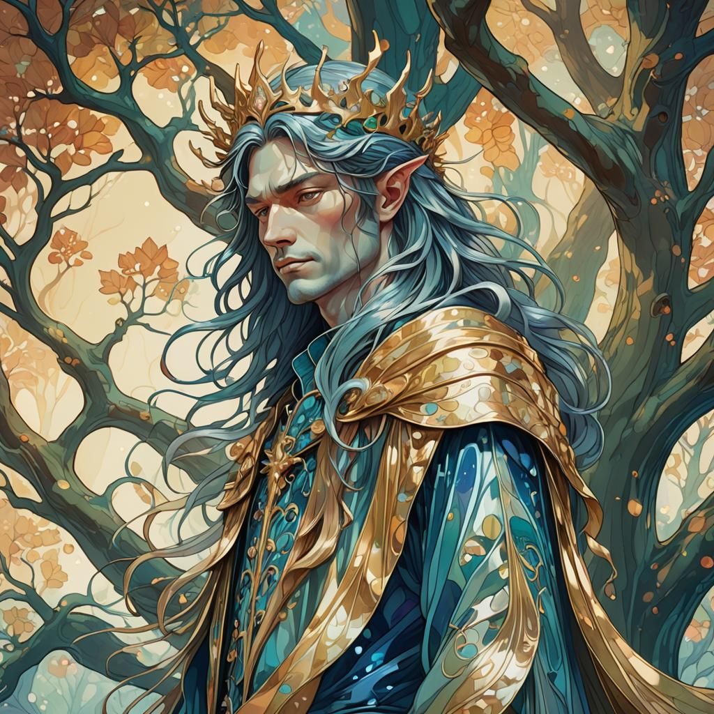 Art Nouveau Fairy King in Metallic Mantle