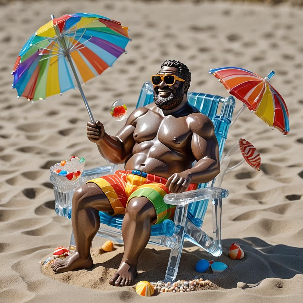 Crystal Sculpture of a Man Enjoying the Beach