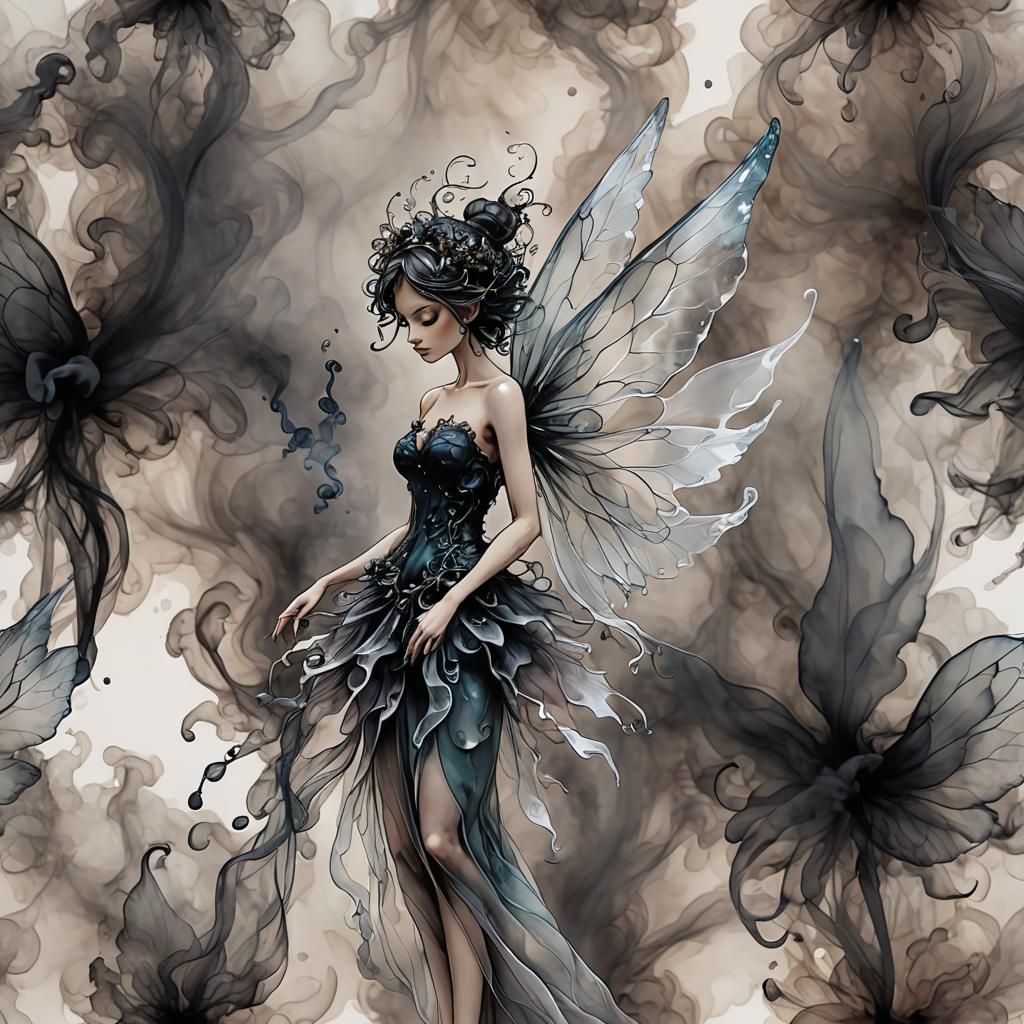 Otherworldly Smoke Fairy in Alcohol Ink