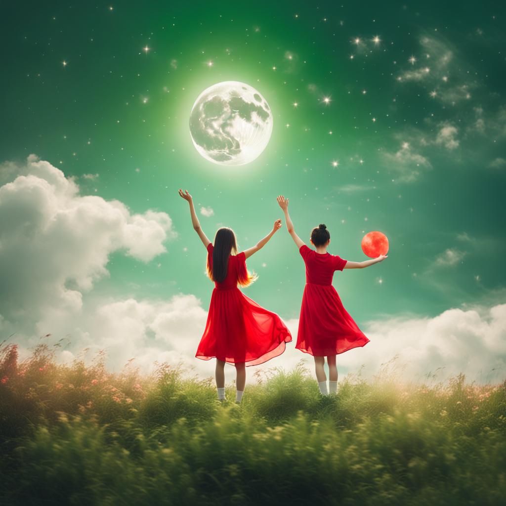 Chinese Girls Hold Up The Moon