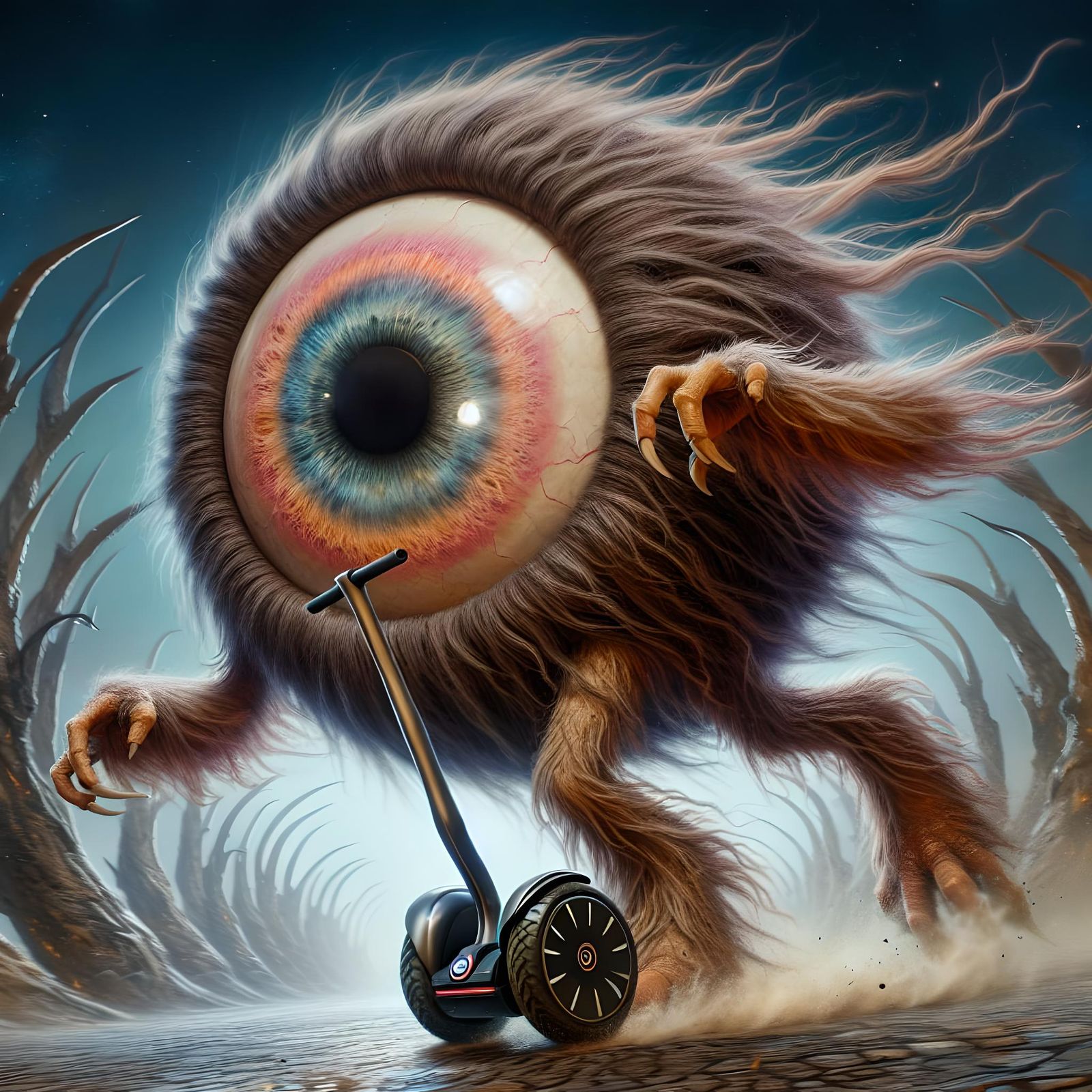 Giant Hairy Eyeball Creature Rides a Segway