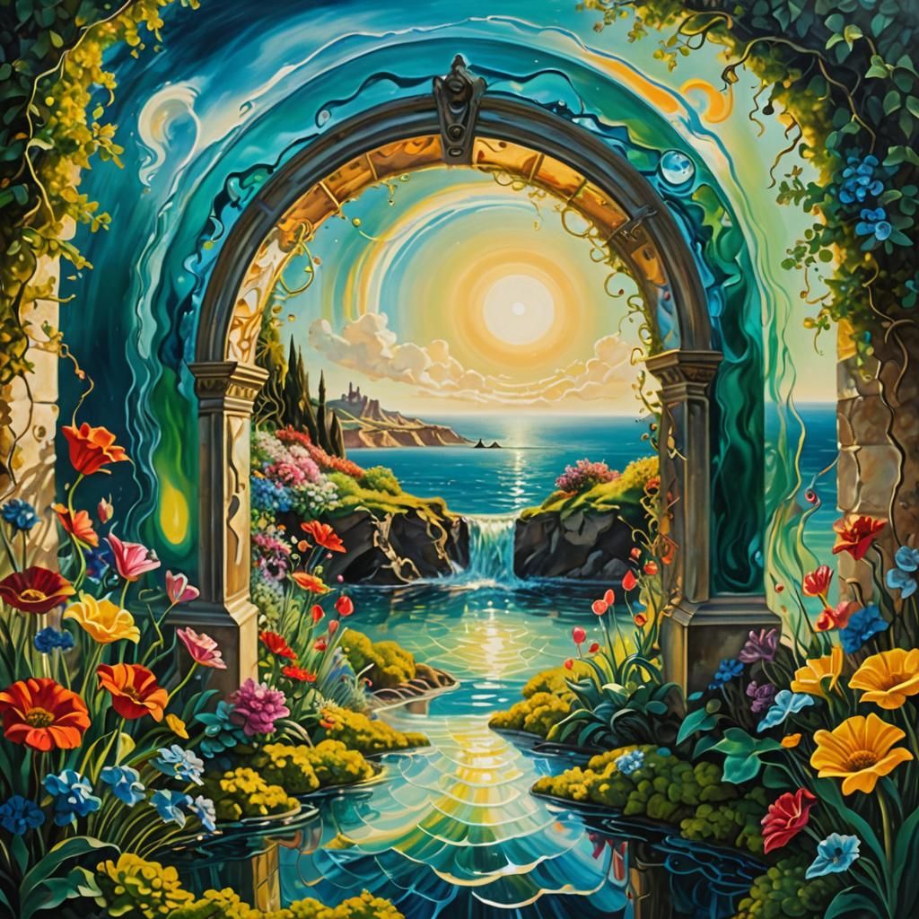 Underwater Portal Reveals Lush Garden in Surrealism