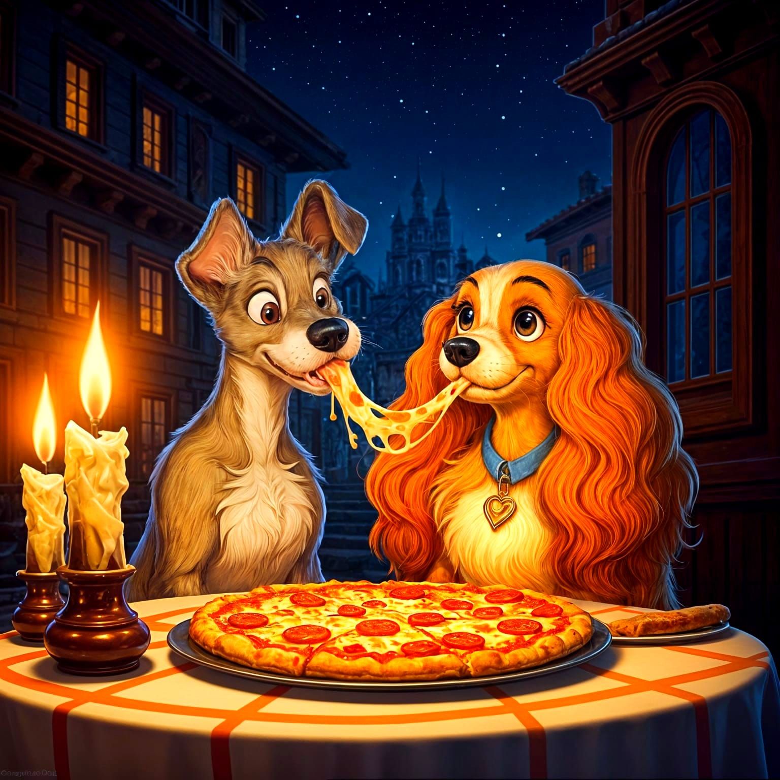 Lady and the Tramp Share Pizza: Romantic Restaurant
