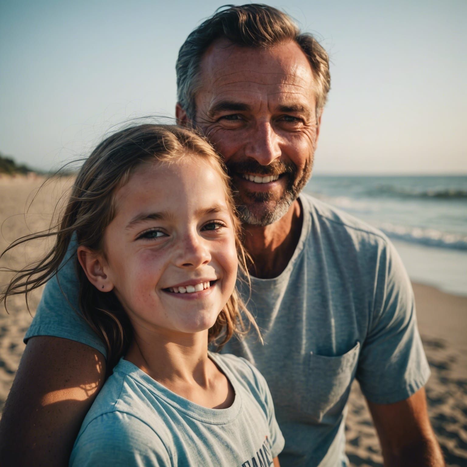 Father and Daughter's Beach Day in Cinematic Light