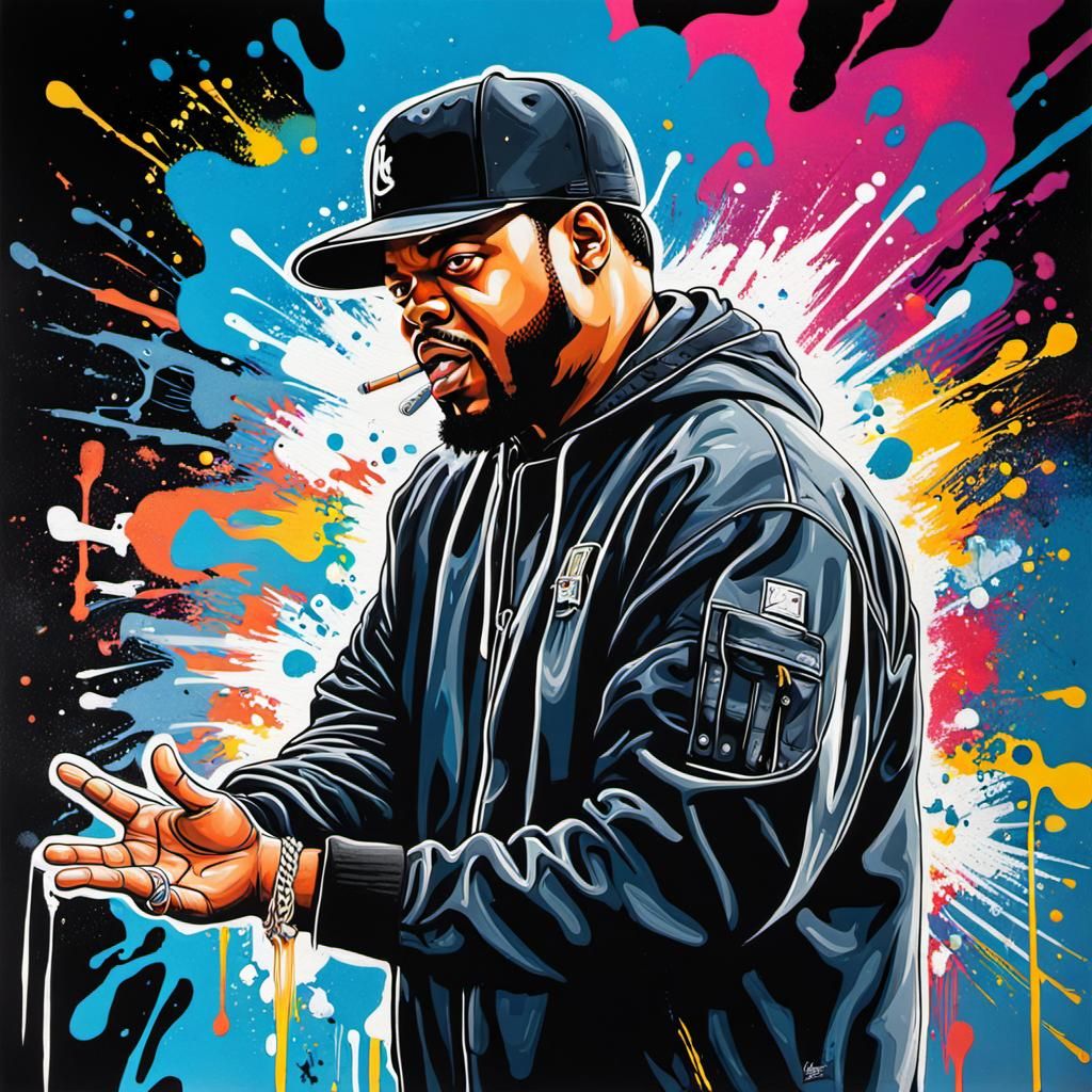 Ice Cube Rapping in Graffiti Splash Art Style