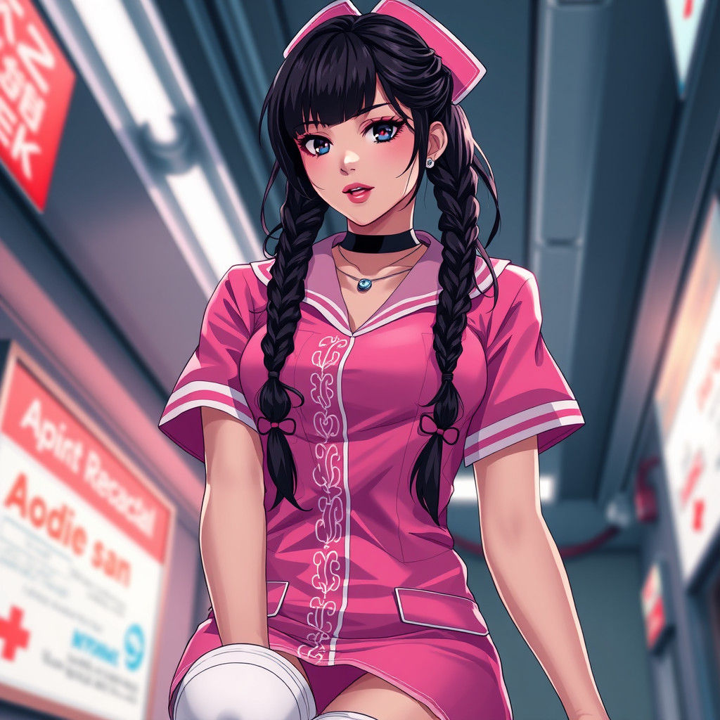 Goth Nurse Abigail in Anime-Inspired Manga Scan Style