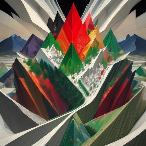 Mountain Village Aerial View in Charcoal Style