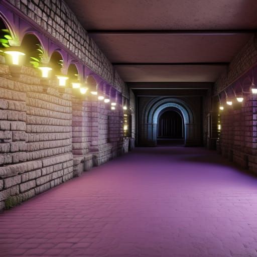 Ancient Purple Corridor with Vines in 3D