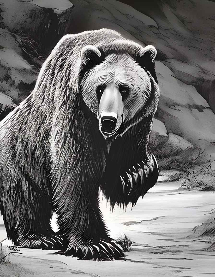 Fantasy Bear in Ink Drawing Style