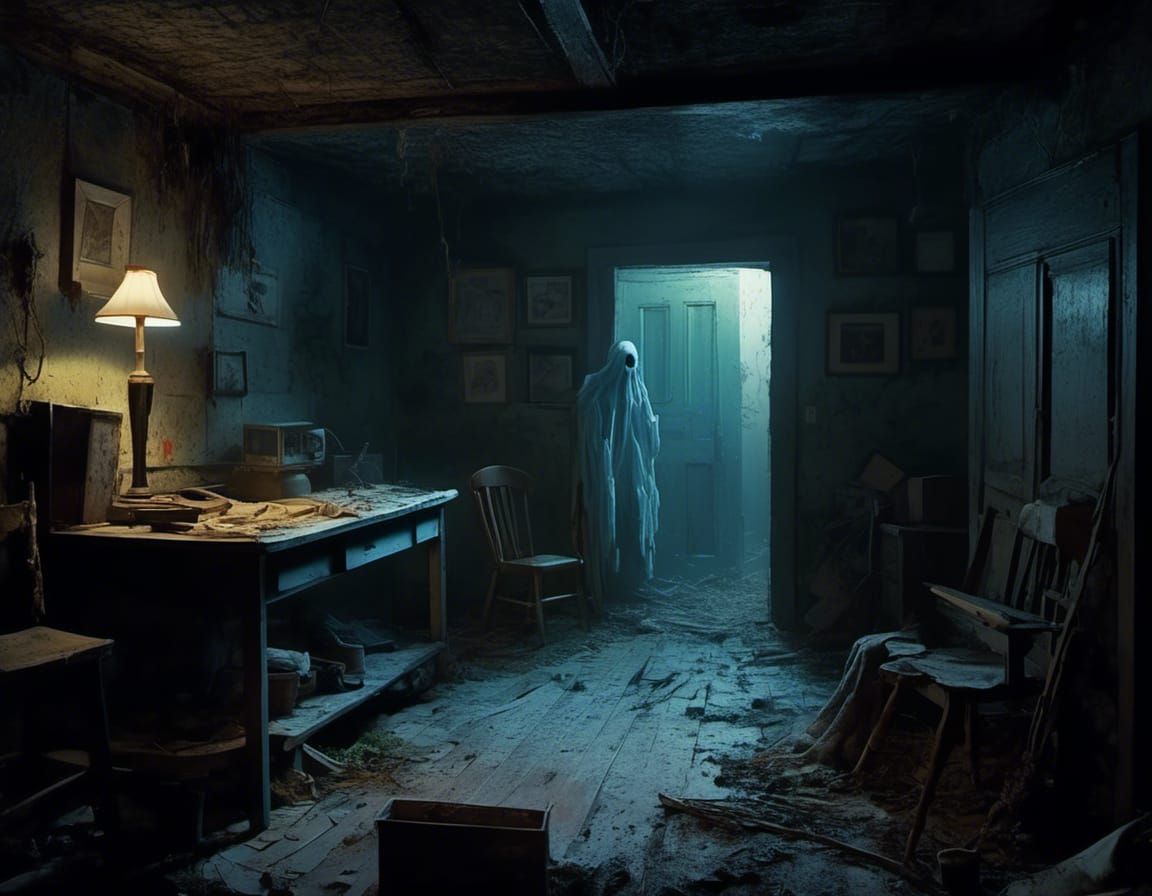 Creepy Ghost Hiding in Dirty Basement Concept Art