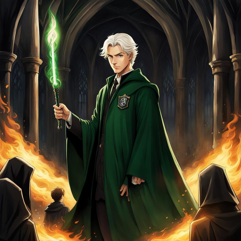 Slytherin Student's Dual Wand: A Hyperrealistic Portrait