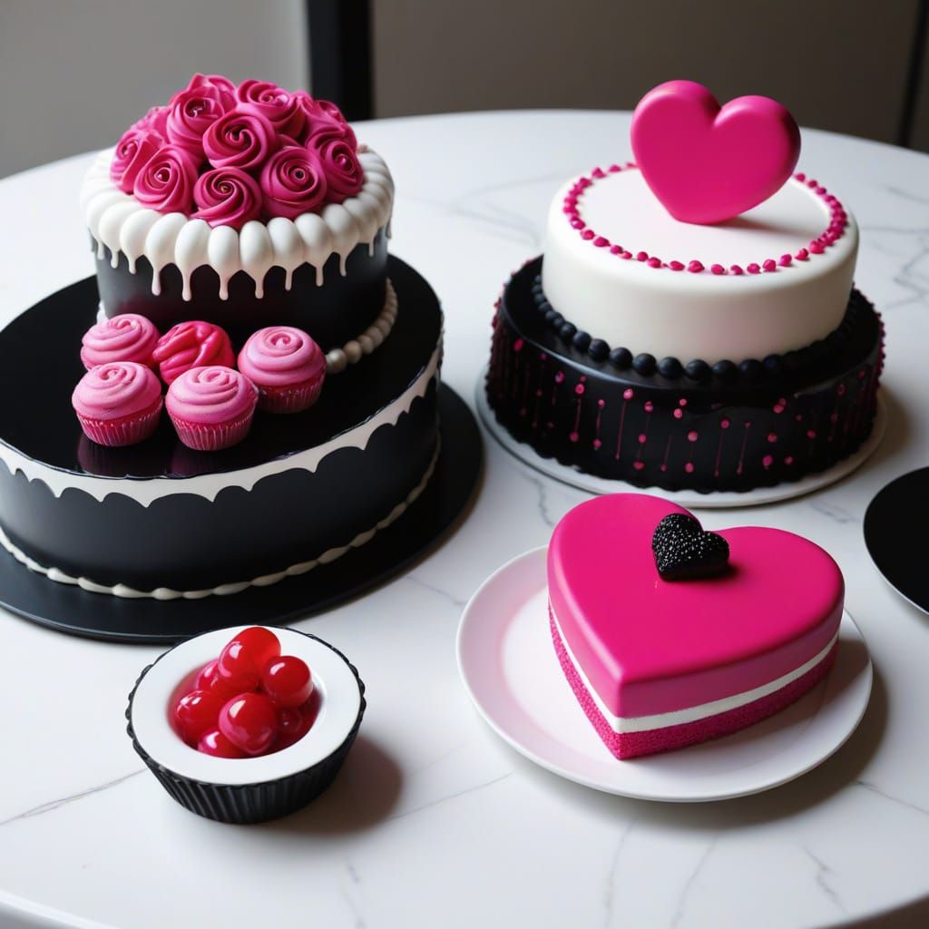 Fancy Still Life of Sweet Treats in Hot Pink and Black