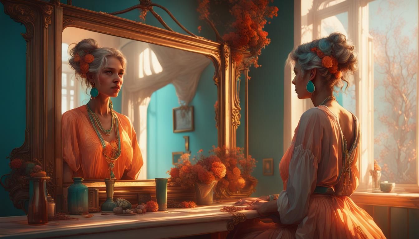 Woman Sees Future Self: Digital Art