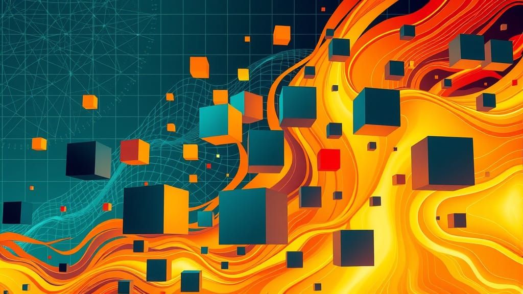 Dynamic Cubes and Squares in Cyberpunk Style