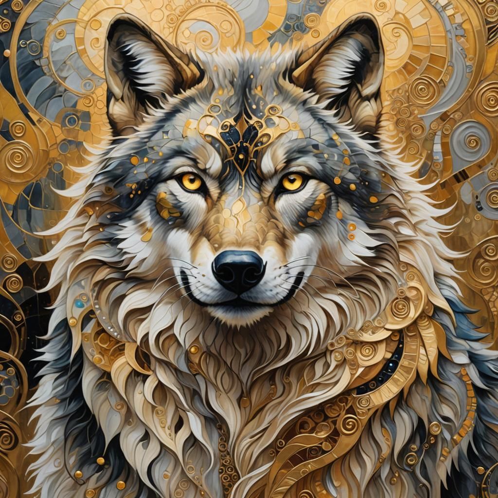 Wolf Portrait in Gustav Klimt Art Nouveau Style