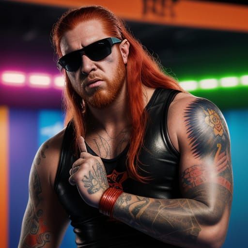 Hyperrealistic Male Wrestler in Colorful Arena