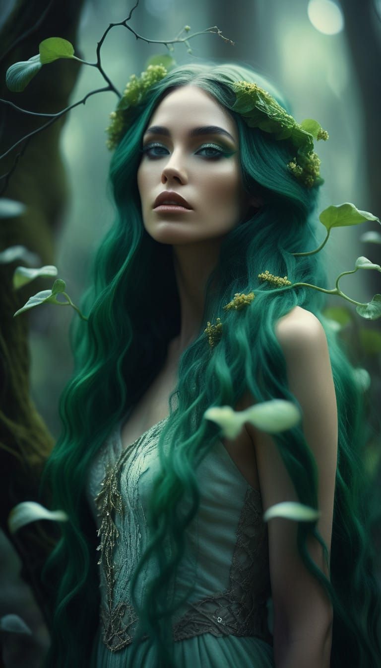 Enchanted Emerald Goddess in a Mystical Swamp